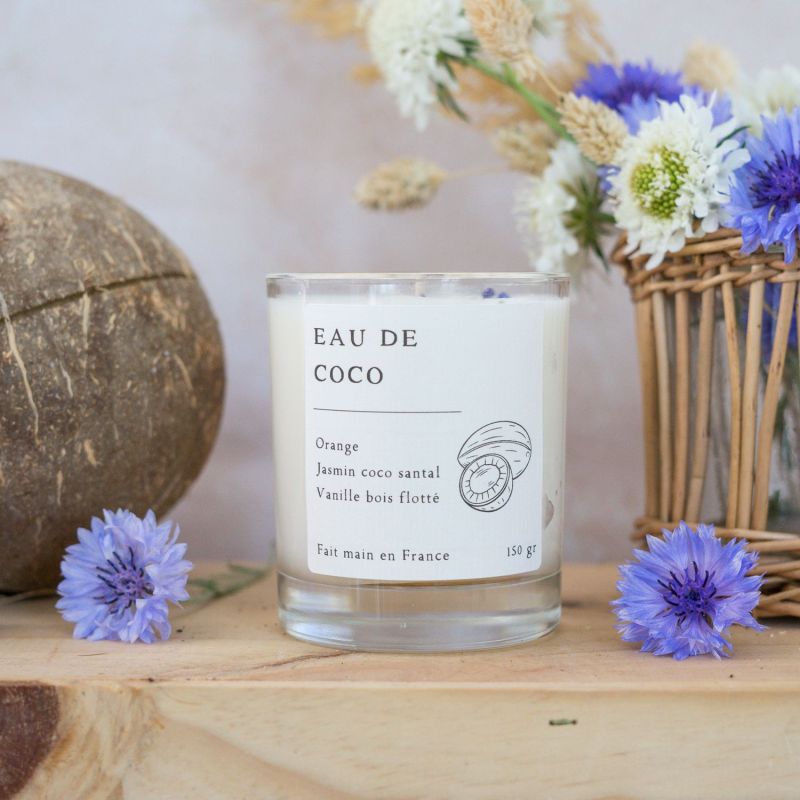 Bougie parfumée artisanale cire végétale - Eau de coco