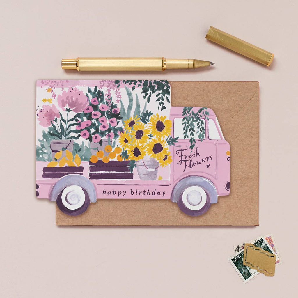 Carte d’anniversaire – Camion de fleurs