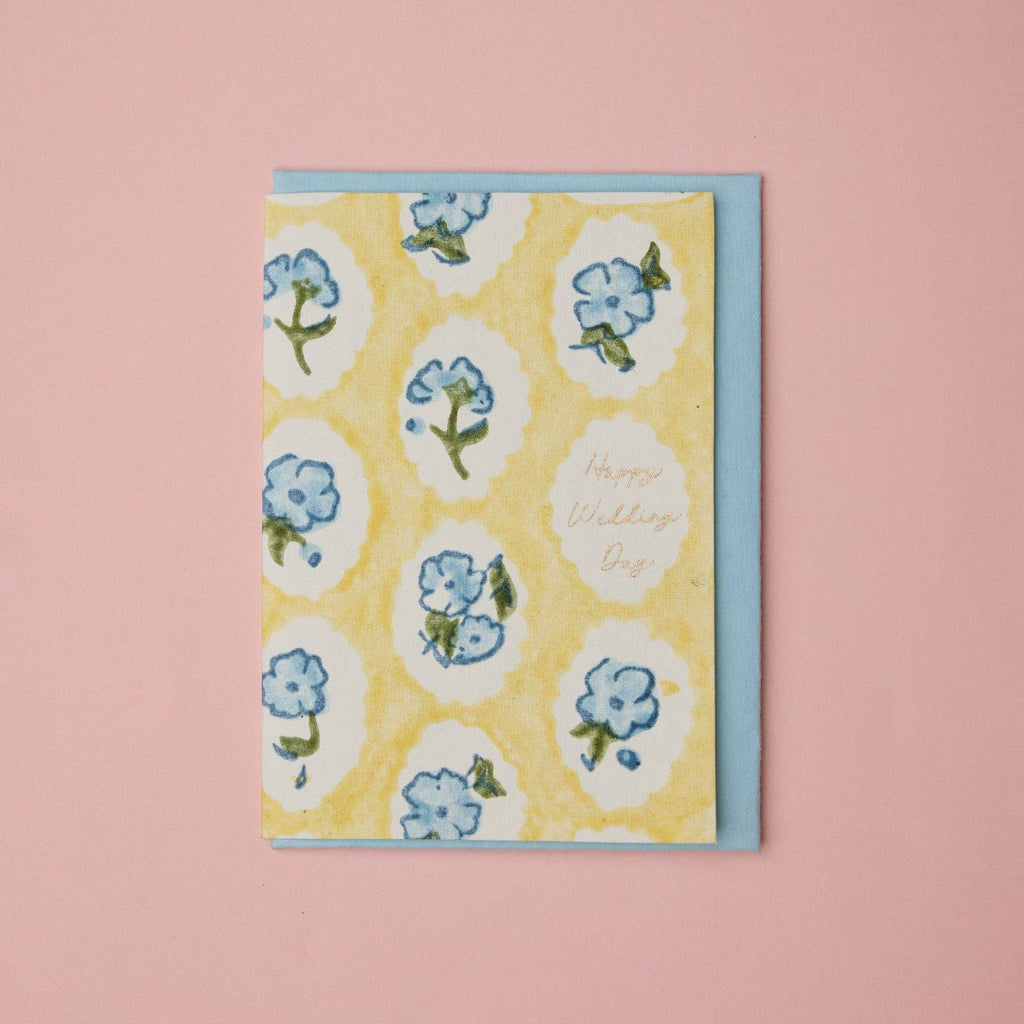 Carte de mariage – Fleurs bleues et jaunes