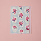 Carte fleurie – Fleurs roses sur fond bleu