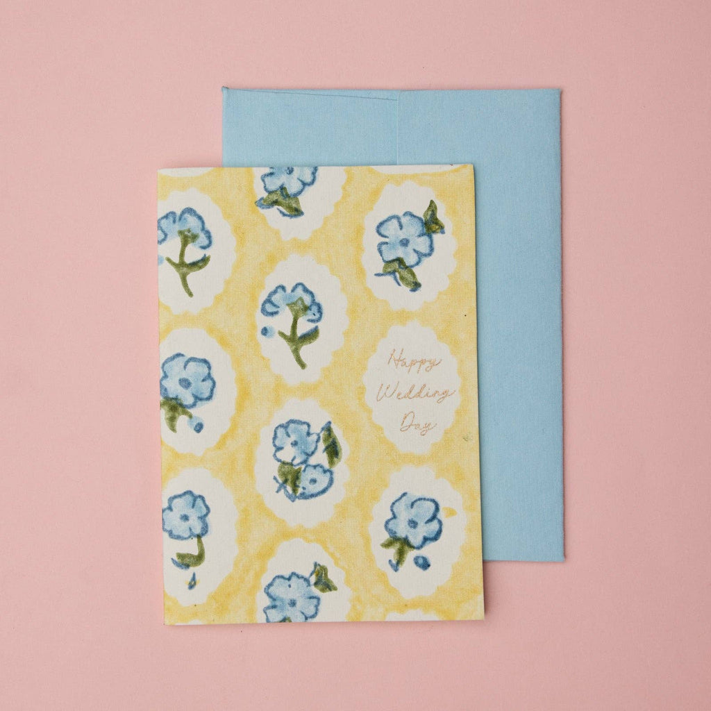 Carte de mariage – Fleurs bleues et jaunes