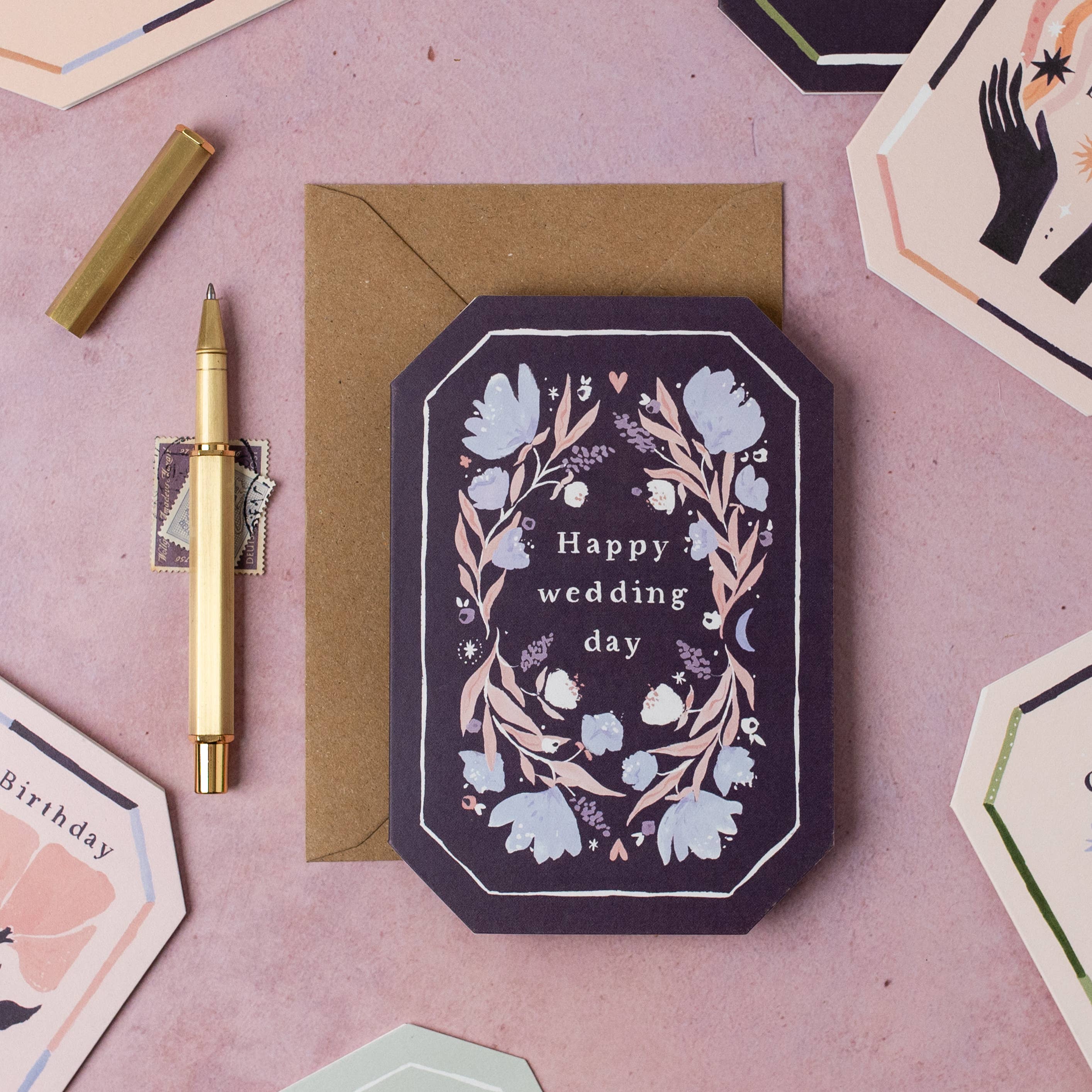 Carte de mariage florale en forme de gemme | Cartes de vœux originales