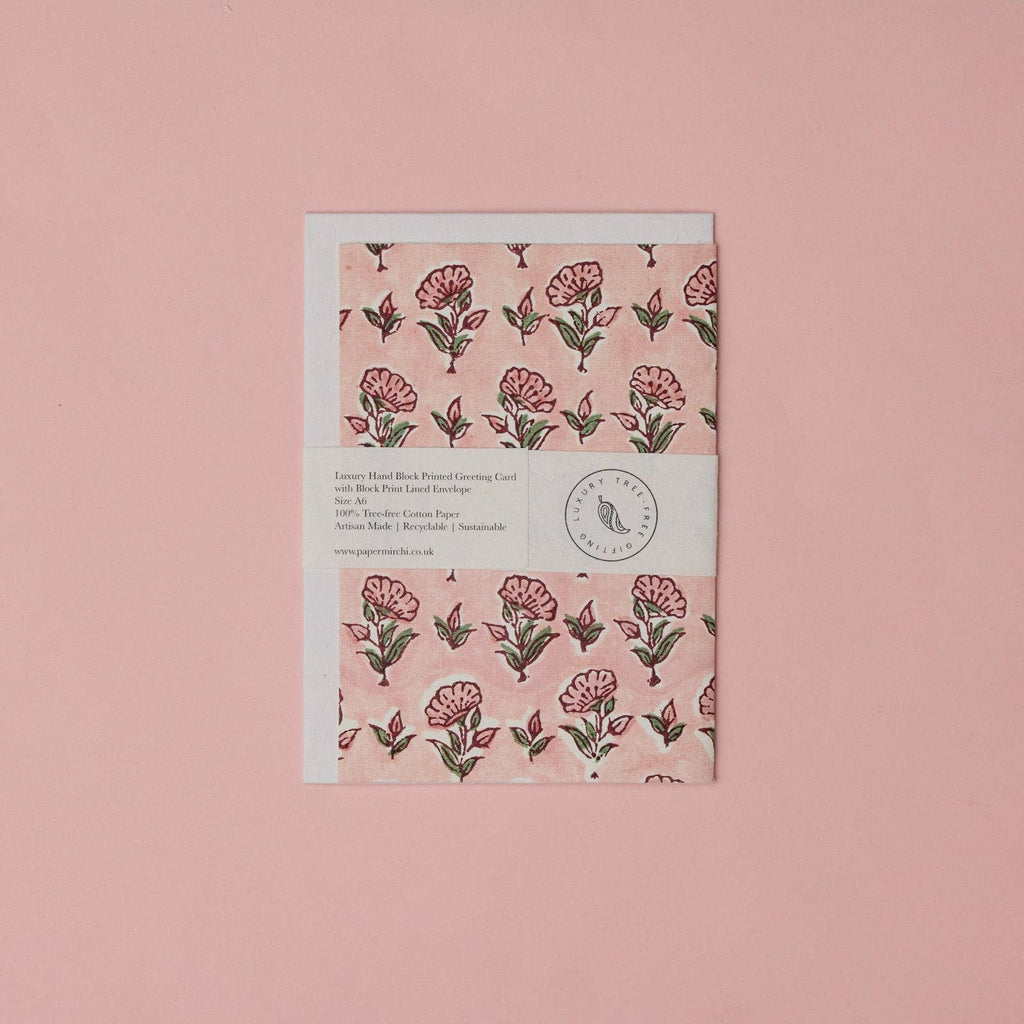 Carte fleurie – Petites fleurs sur fond rose poudré