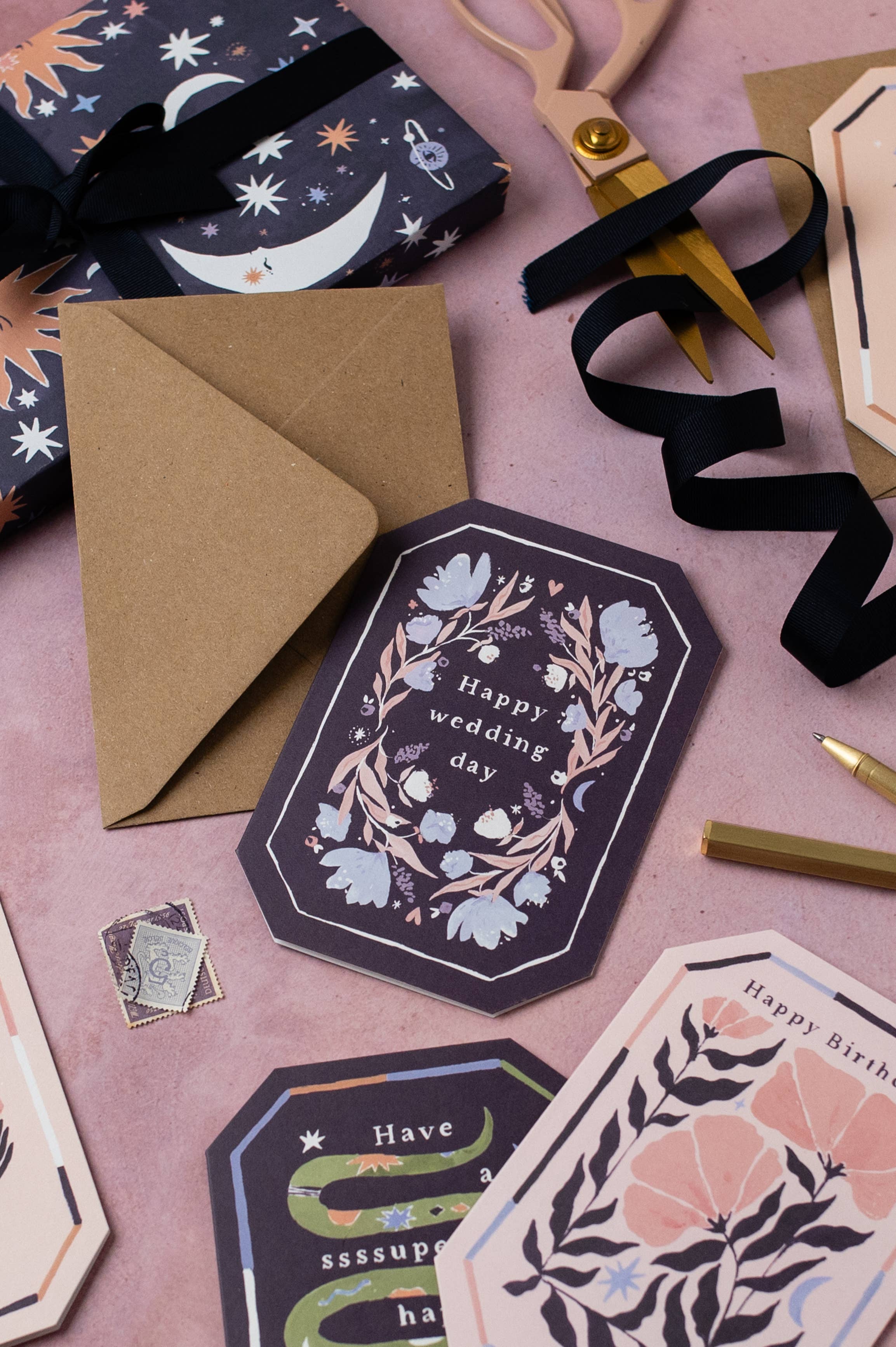 Carte de mariage florale en forme de gemme | Cartes de vœux originales