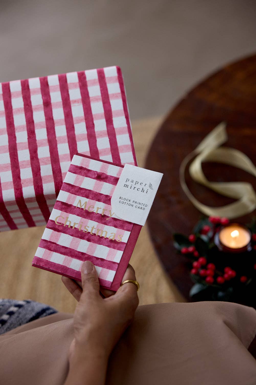 Carte de vœux artisanale Vichy - Merry christmas