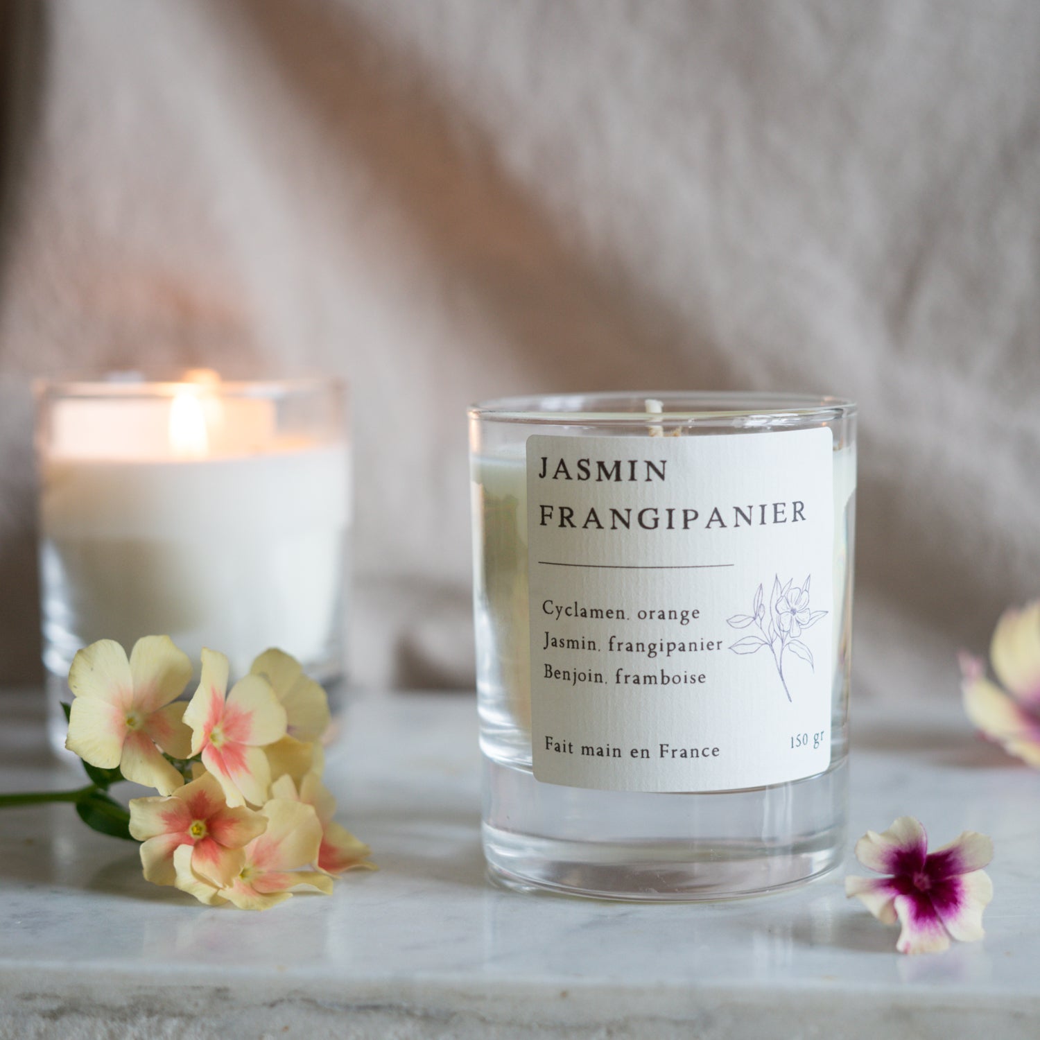 Bougie parfumée artisanale cire végétale - Jasmin Frangipanier