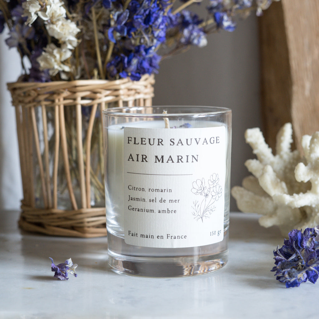 Bougie parfumée artisanale cire végétale - Fleur sauvage & Air marin