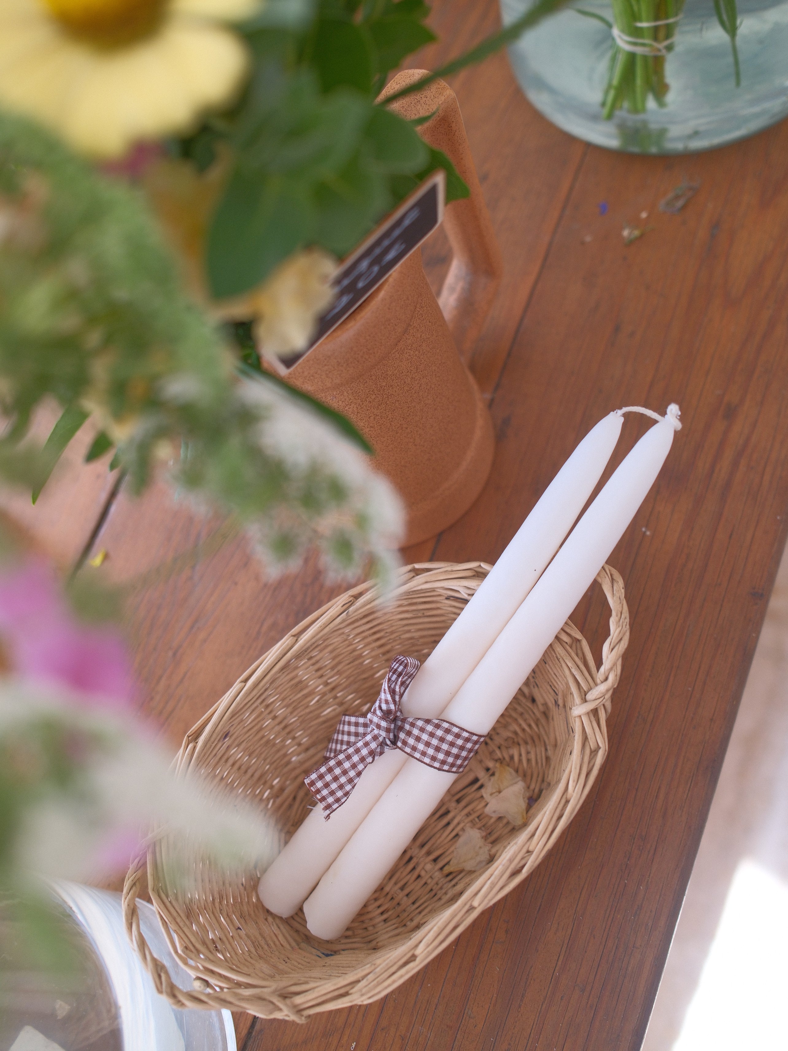 Set of handmade white candles