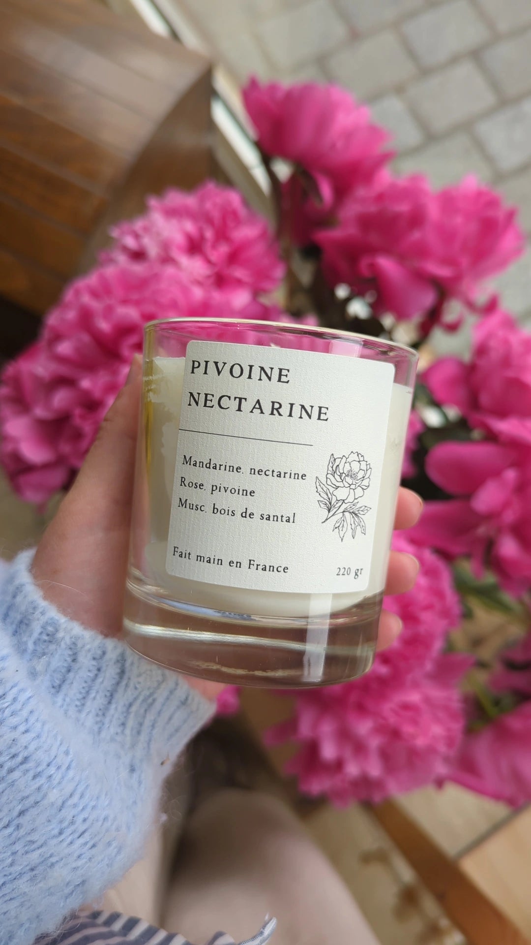 Bougie parfumée artisanale cire végétale - Pivoine nectarine