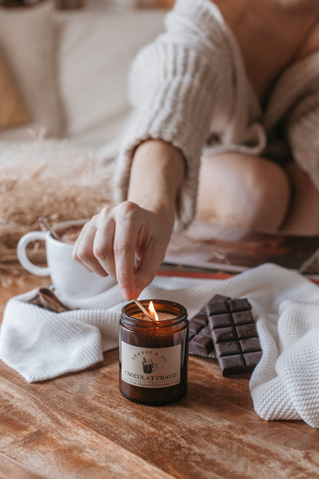 Chocolat chaud Bougie parfumée pot ambré