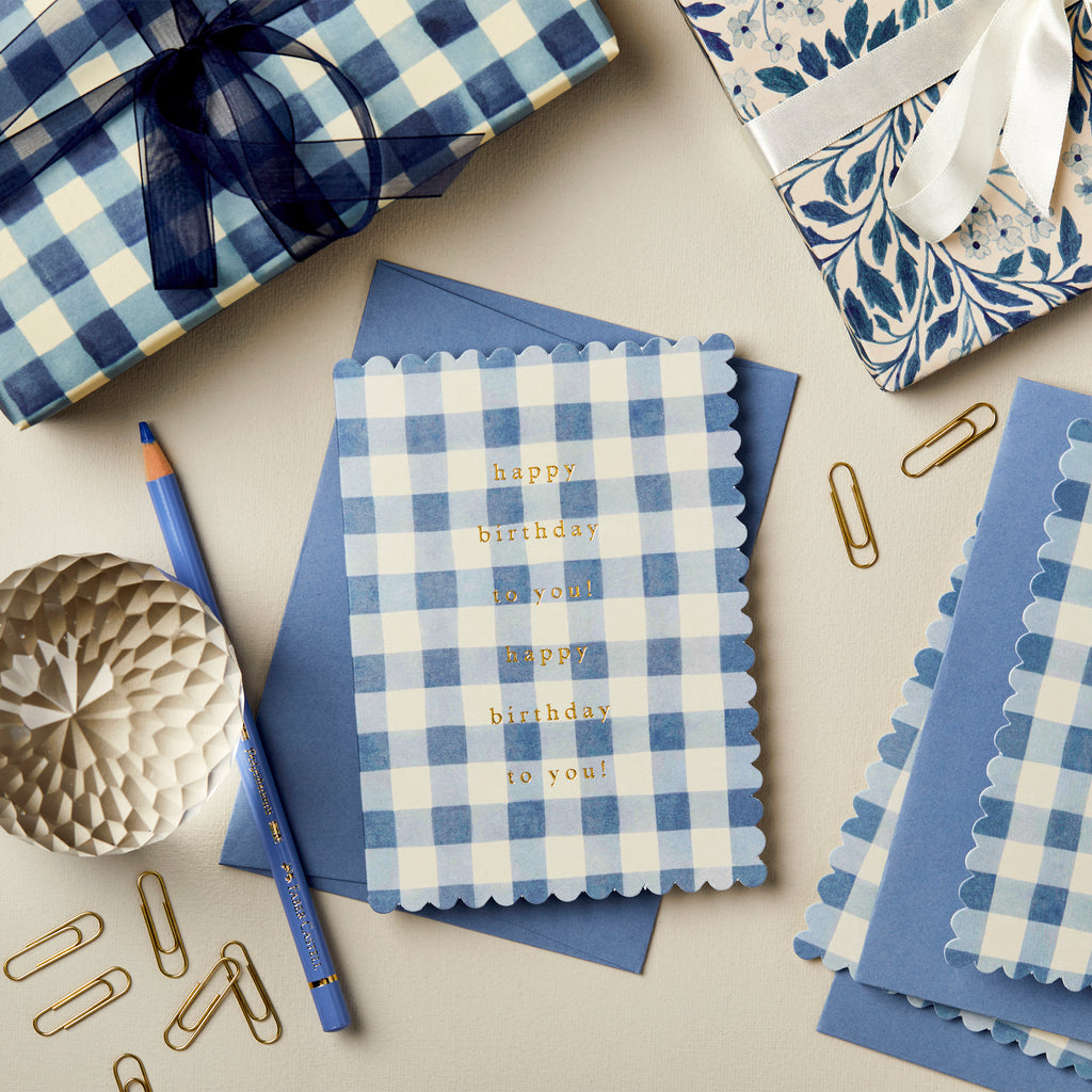 Carte d’anniversaire vichy bleu