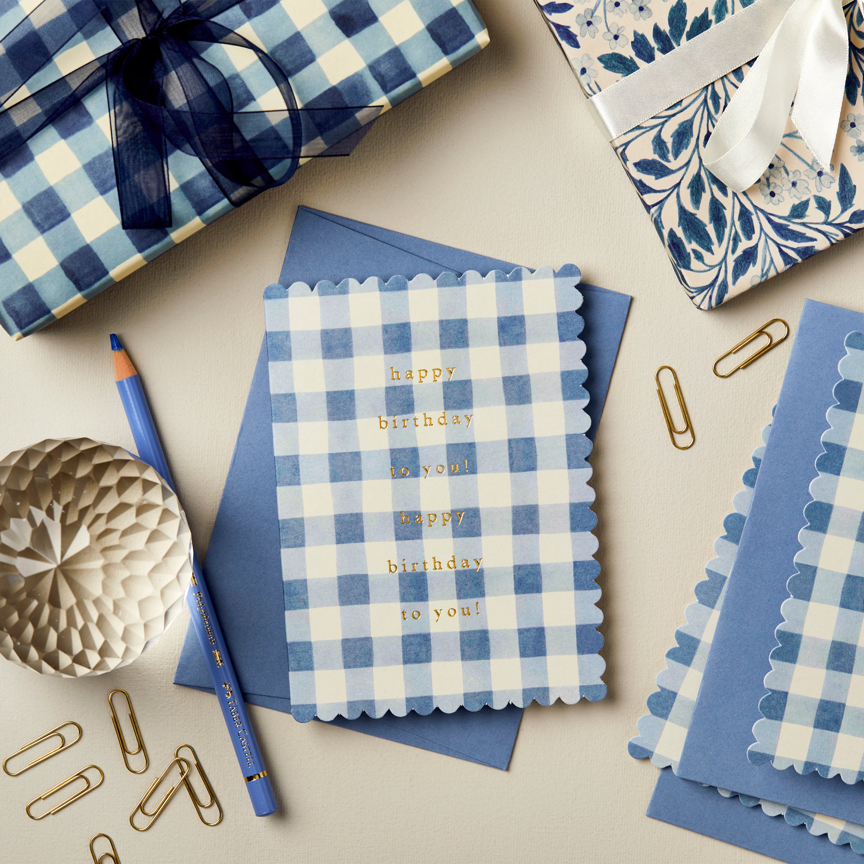 Carte d’anniversaire vichy bleu