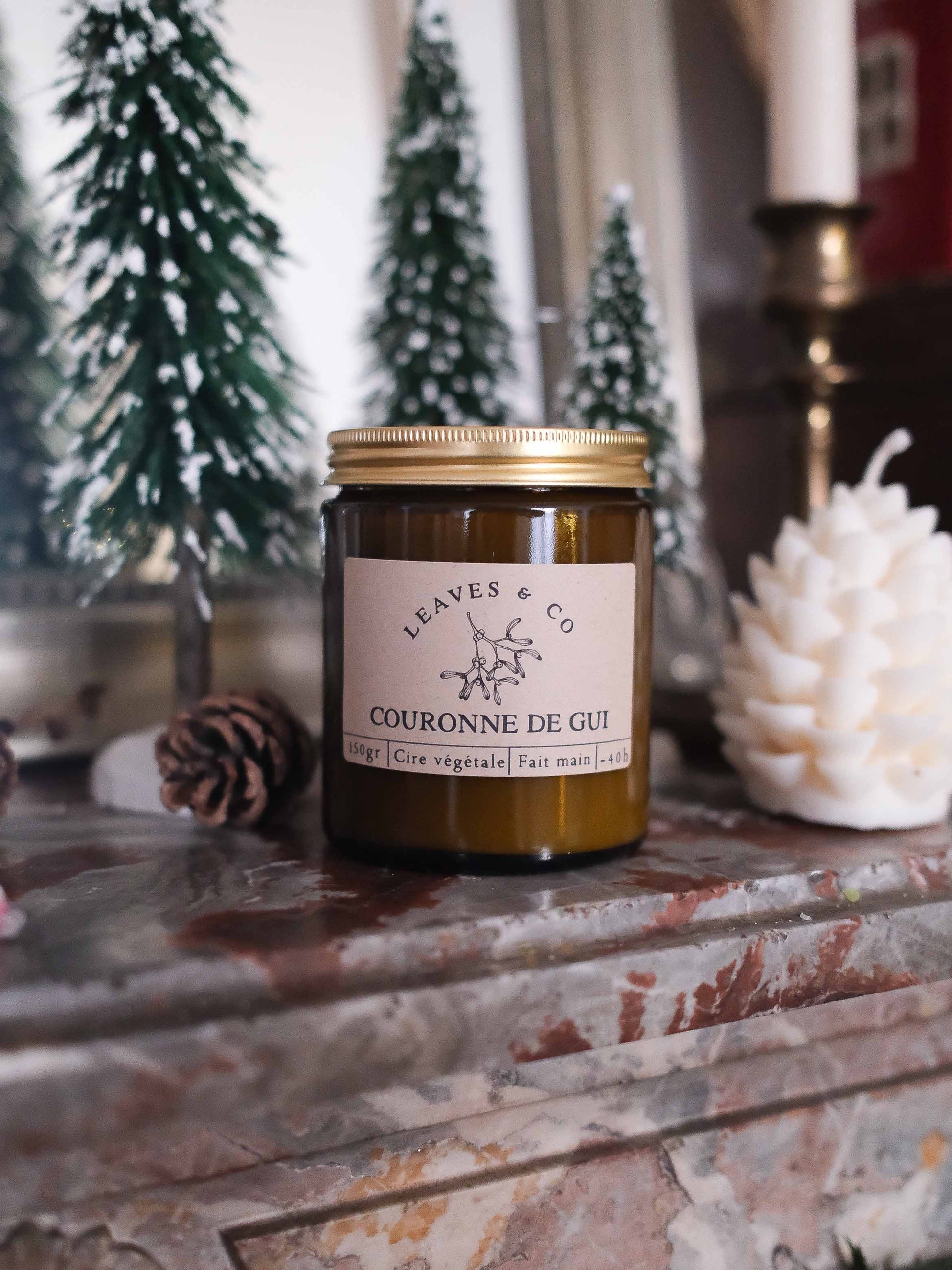 Couronne de Gui Bougie parfumée pot ambré