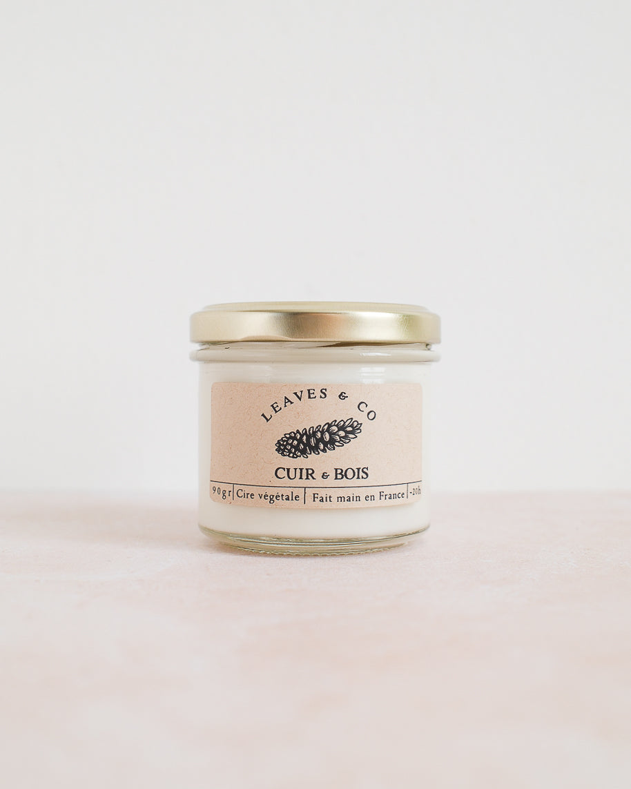Bougie parfumée artisanale cire végétale - Cuir et bois