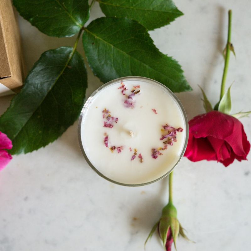 Bougie parfumée artisanale cire végétale - Bois de rose