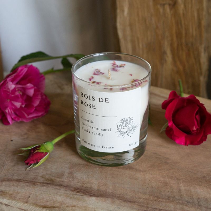 Bougie parfumée artisanale cire végétale - Bois de rose