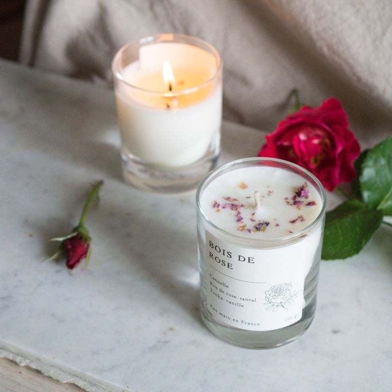 Bougie parfumée artisanale cire végétale - Bois de rose
