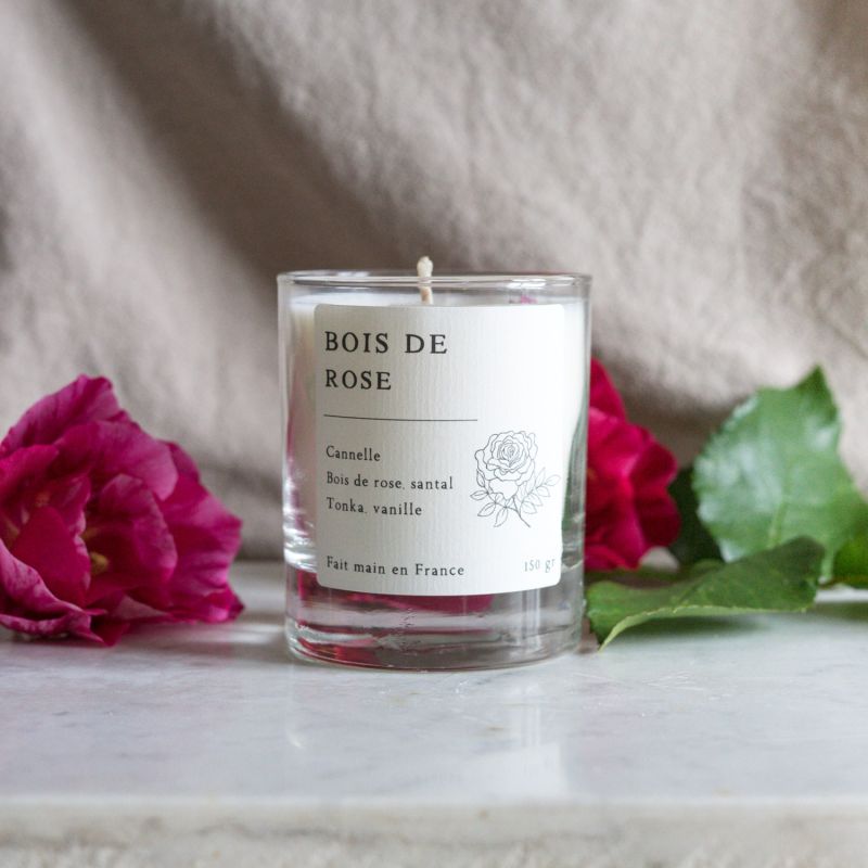 Bougie parfumée artisanale cire végétale - Bois de rose