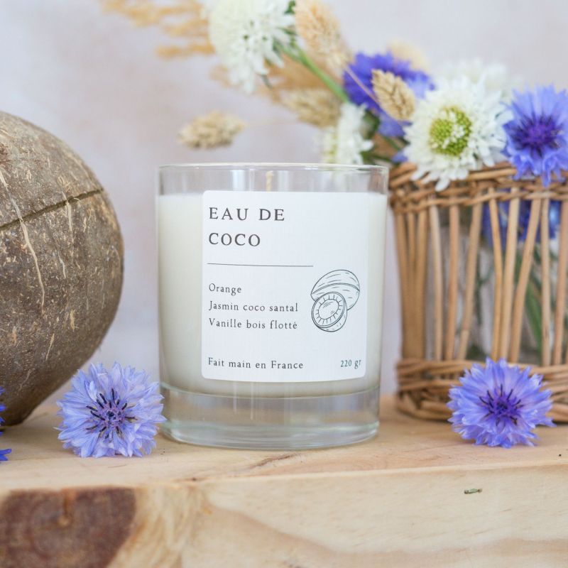 Bougie parfumée artisanale cire végétale - Eau de coco