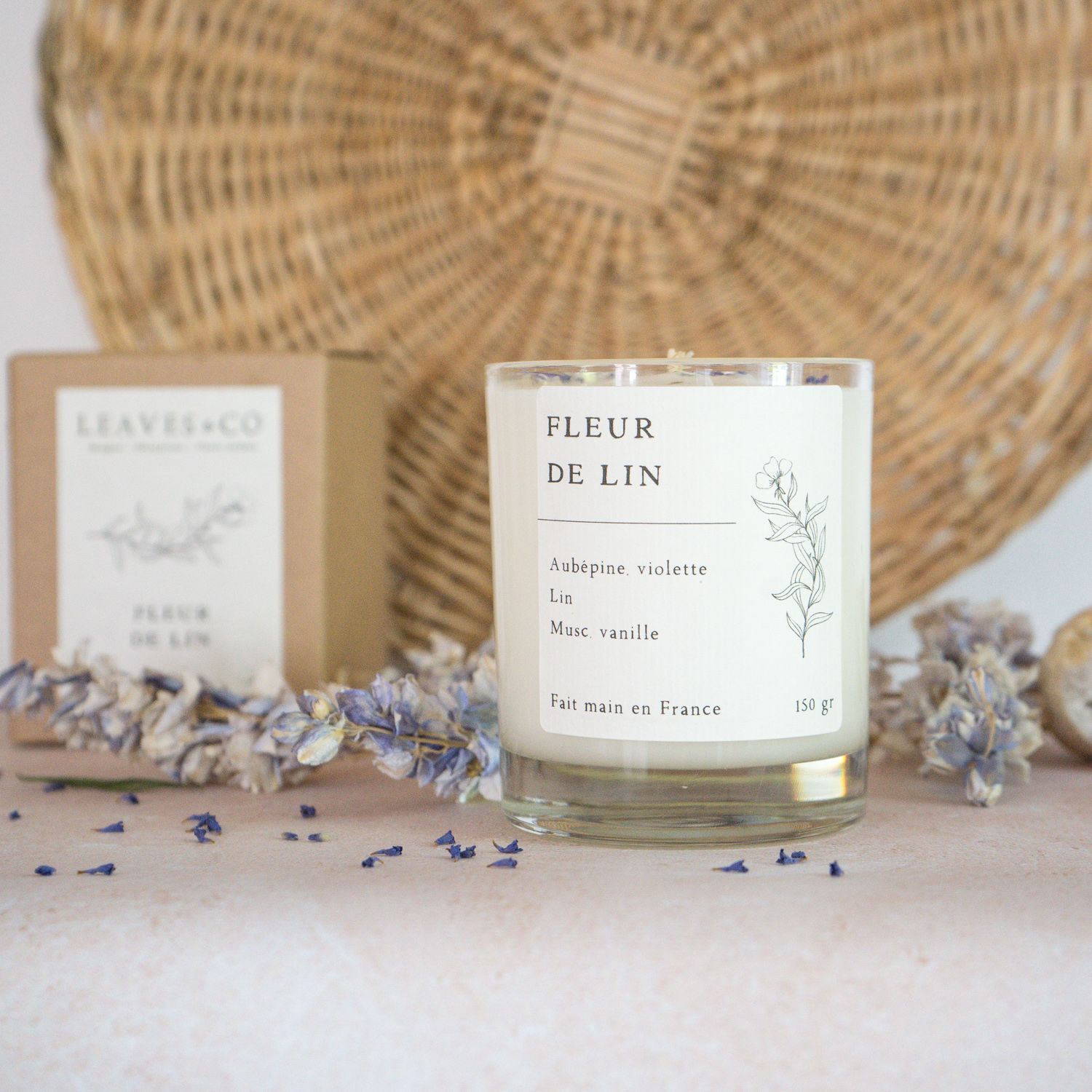 Bougie parfumée artisanale cire végétale - Fleur de lin