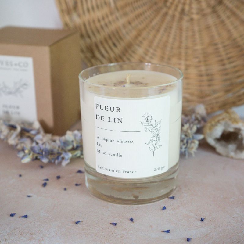 Bougie parfumée artisanale cire végétale - Fleur de lin