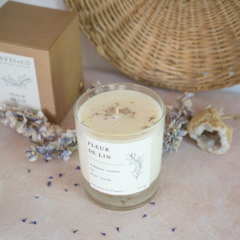 Bougie parfumée artisanale cire végétale - Fleur de lin