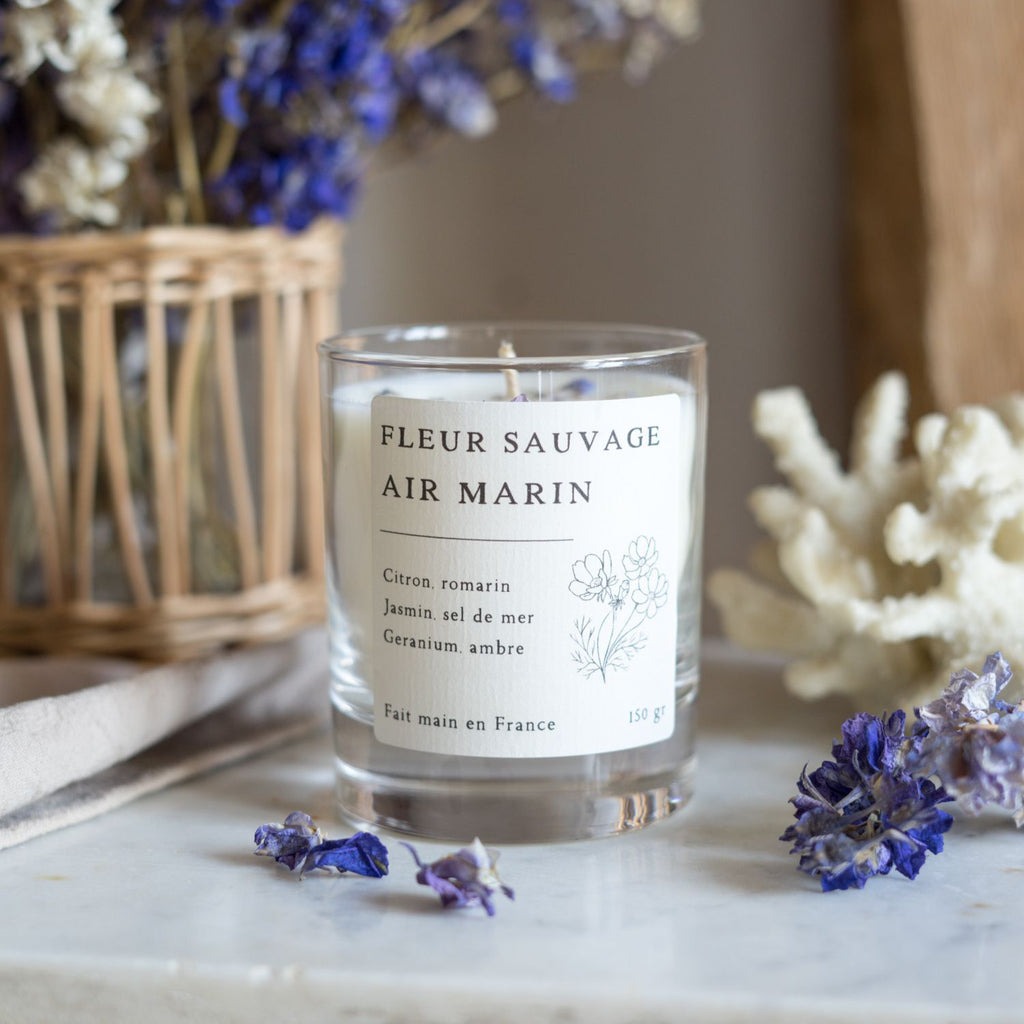 Bougie parfumée artisanale cire végétale - Fleur sauvage & Air marin