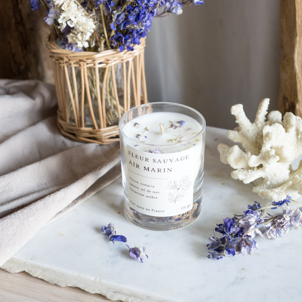 Bougie parfumée artisanale cire végétale - Fleur sauvage & Air marin