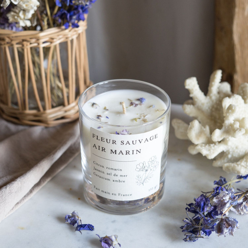 Bougie parfumée artisanale cire végétale - Fleur sauvage & Air marin