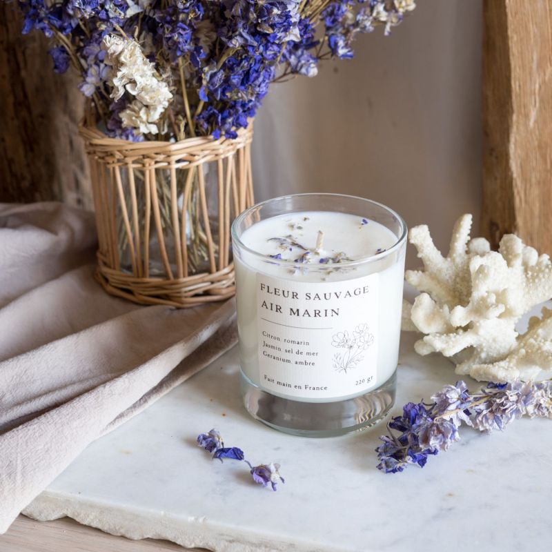 Bougie parfumée artisanale cire végétale - Fleur sauvage & Air marin