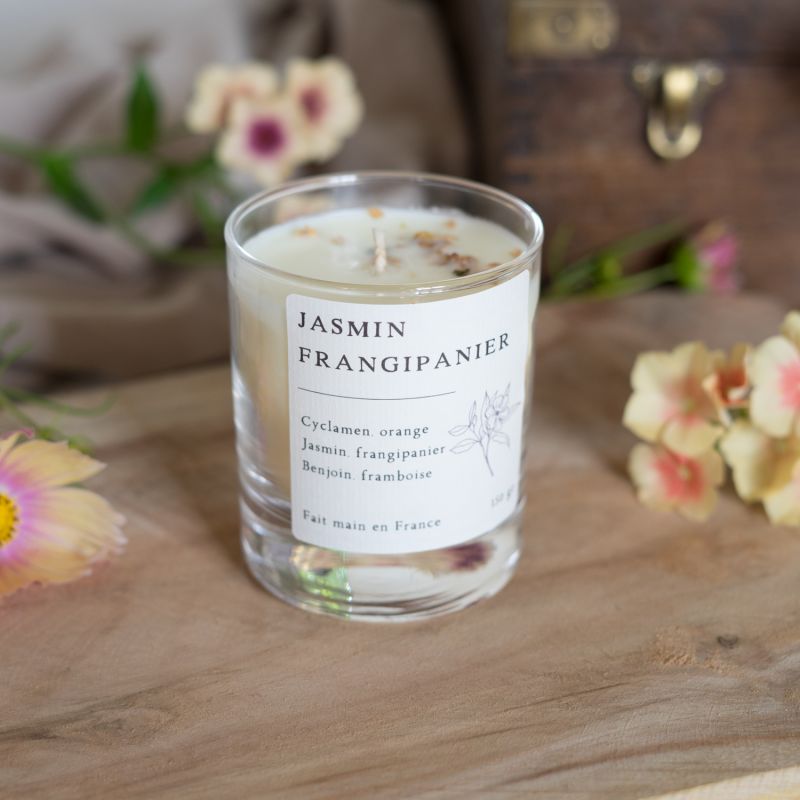 Bougie parfumée artisanale cire végétale - Jasmin frangipanier