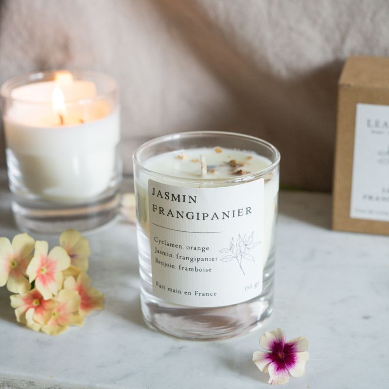 Bougie parfumée artisanale cire végétale - Jasmin frangipanier