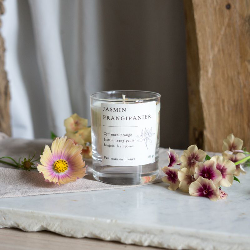 Bougie parfumée artisanale cire végétale - Jasmin frangipanier
