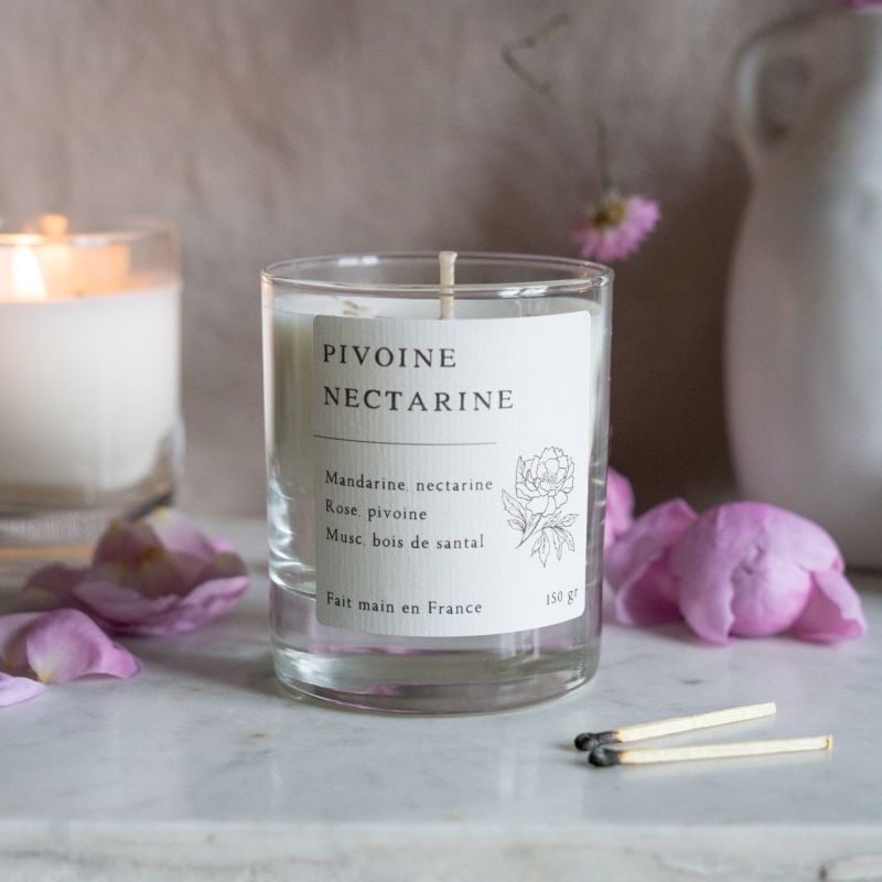 Bougie parfumée artisanale cire végétale - Pivoine nectarine