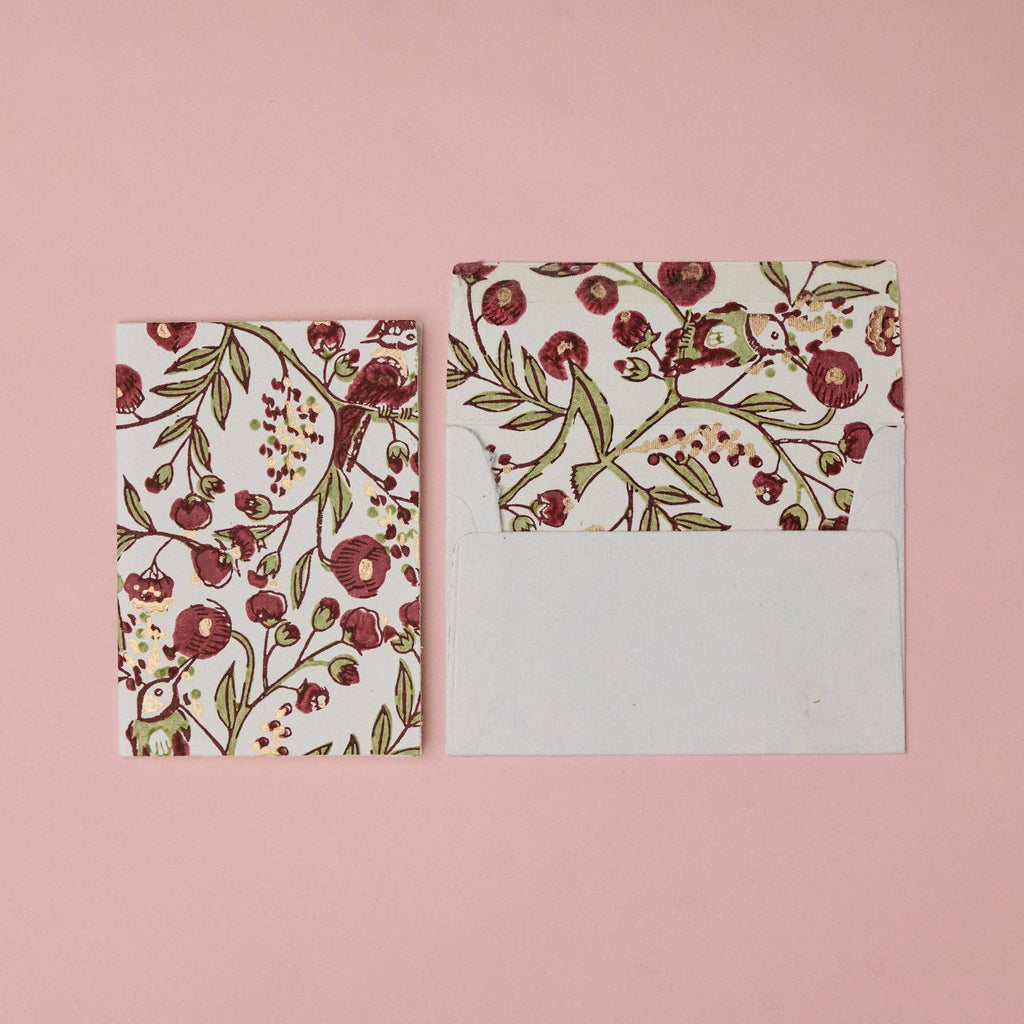 Carte de vœux imprimée au bloc - Fleurs grenat