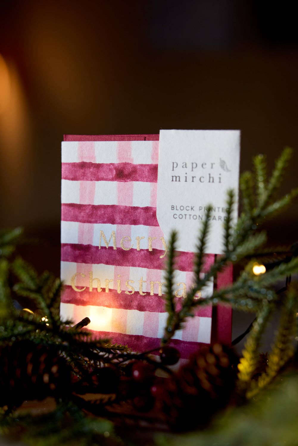 Carte de vœux artisanale Vichy - Merry christmas