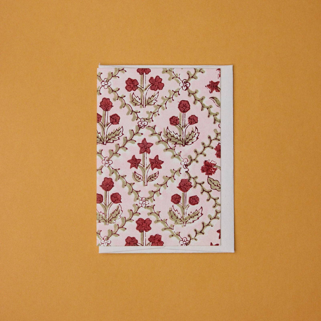 Carte fleurie – Treillage rose et grenat