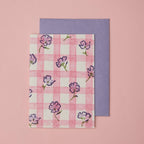 Carte fleurie – Vichy rose et fleurs violettes