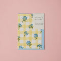 Carte fleurie – Vichy jaune et fleurs bleues