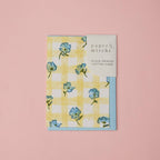 Carte fleurie – Vichy jaune et fleurs bleues