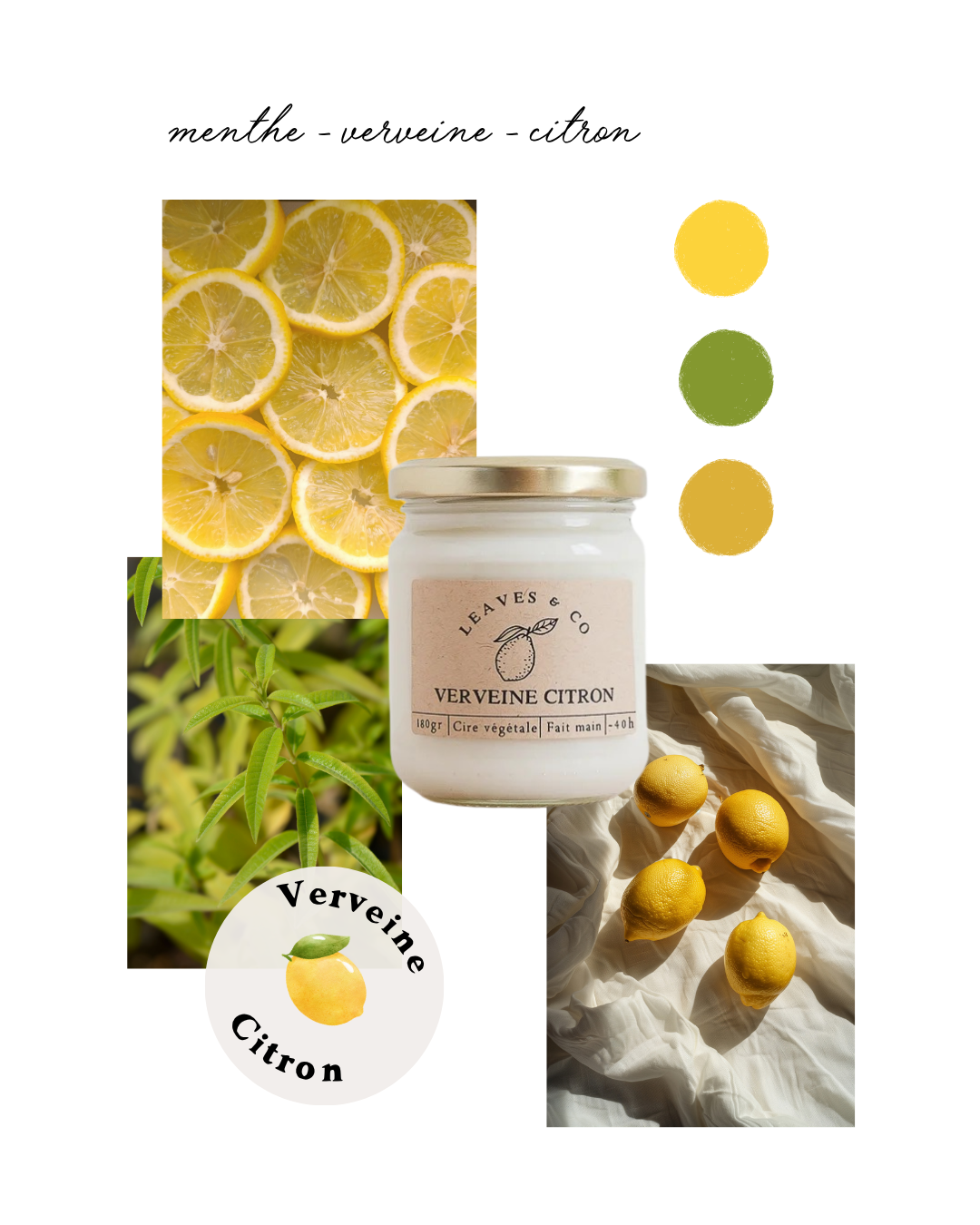 Bougie parfumée artisanale cire végétale - Verveine citron